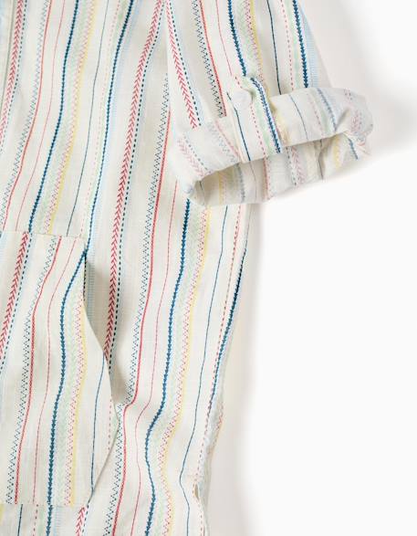 Chemise en coton à manches longues et rayures b&s Blanc 4 - vertbaudet enfant 