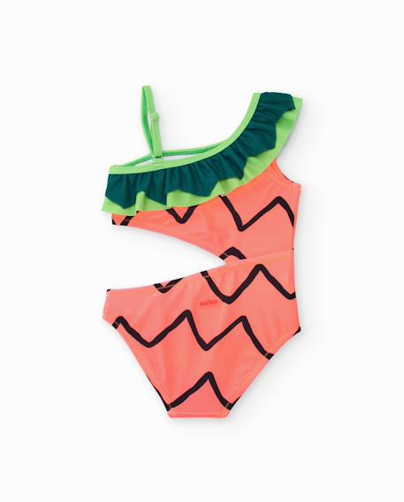 Maillot de bain fille en maille avec volant asymétrique Orange 2 - vertbaudet enfant 