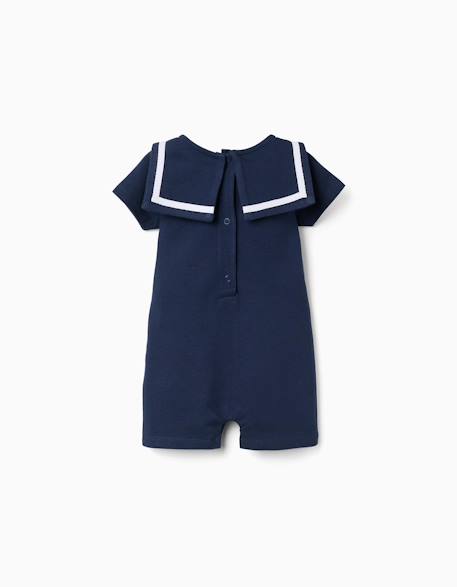 Barboteuse en piqué de coton avec col marin Bleu foncé 2 - vertbaudet enfant 