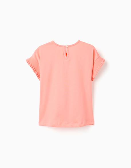 T-shirt en coton avec manches à volants Blanc+Corail clair 5 - vertbaudet enfant 
