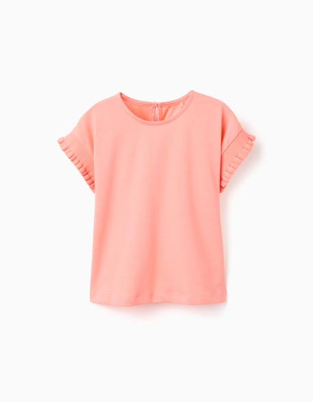 T-shirt en coton avec manches à volants Blanc+Corail clair 4 - vertbaudet enfant 