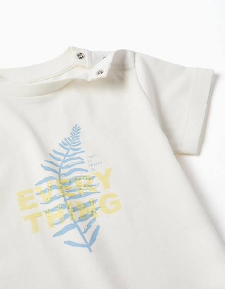 T-shirt en coton avec imprimé nature Blanc+Rose foncé 3 - vertbaudet enfant 