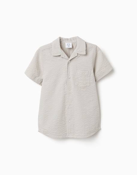 Chemise à manches courtes en coton et à rayures Beige clair 1 - vertbaudet enfant 