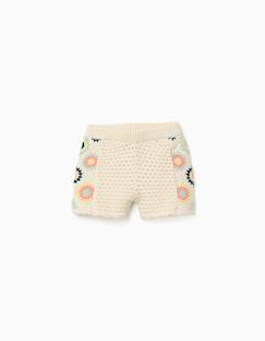 -Short en coton avec fleurs au crochet
