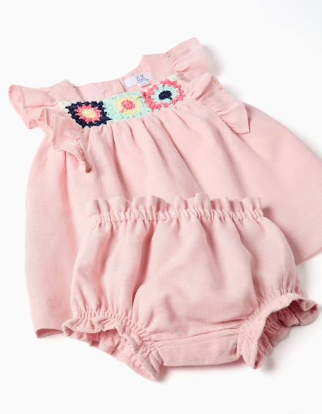 Robe et bloomer en coton et lin Rose clair 3 - vertbaudet enfant 