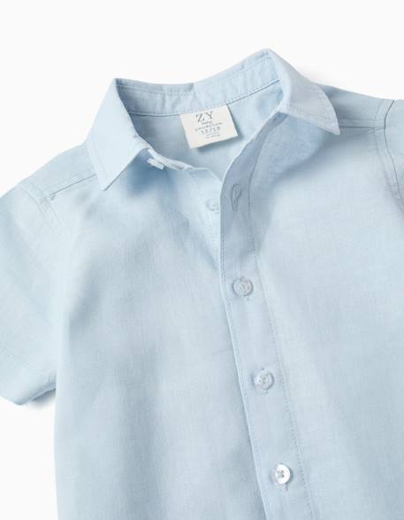 Chemise à manches courtes en lin et coton Blanc+Bleu clair 6 - vertbaudet enfant 