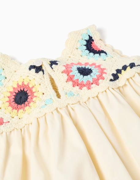 Robe bi-matière avec fleurs au crochet Blanc 3 - vertbaudet enfant 