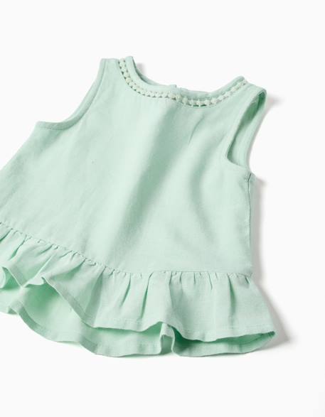 Blouse sans manches en coton et lin Vert clair 3 - vertbaudet enfant 