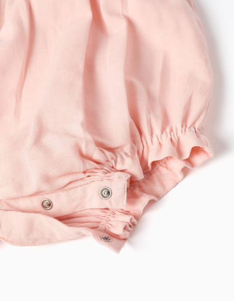 Barboteuse en coton et lin avec volants b&s Rose clair 4 - vertbaudet enfant 