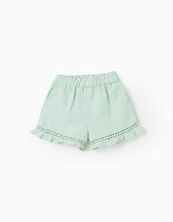 -Short en coton et lin avec ourlet à volants
