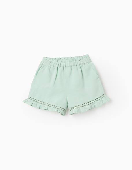 Bébé-Short en coton et lin avec ourlet à volants