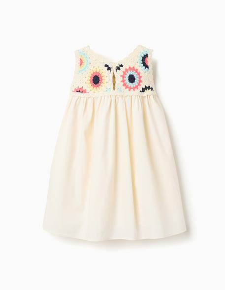 Robe bi-matière avec fleurs au crochet Blanc 2 - vertbaudet enfant 