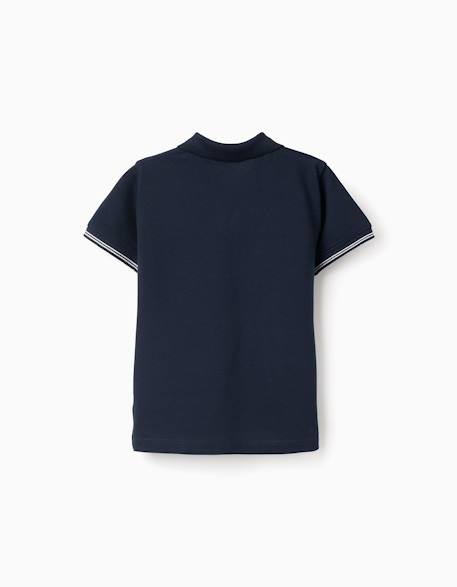 Polo en piqué de coton à manches à rayures Bleu foncé 2 - vertbaudet enfant 
