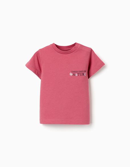 T-shirt en coton avec imprimé nature Blanc+Rose foncé 4 - vertbaudet enfant 
