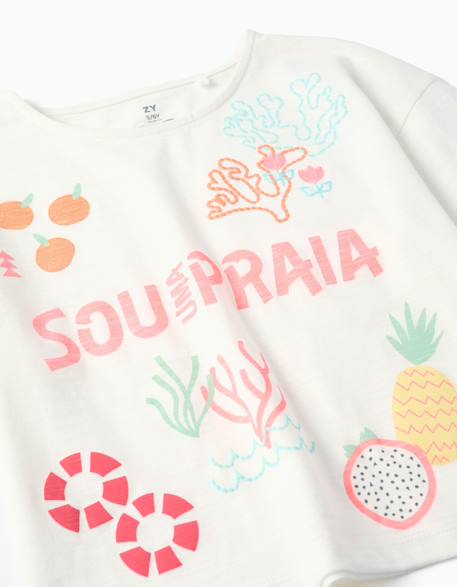 T-shirt court en coton avec imprimé plage Blanc 3 - vertbaudet enfant 