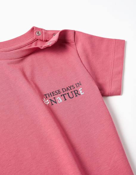 T-shirt en coton avec imprimé nature Blanc+Rose foncé 6 - vertbaudet enfant 