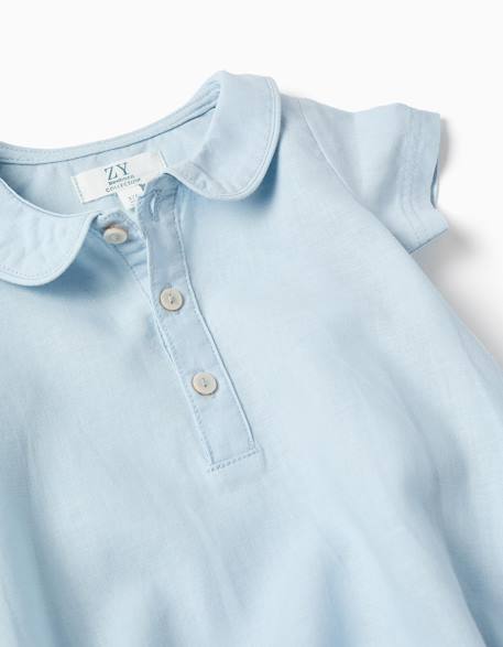 Barboteuse à manches courtes en coton et lin Bleu clair 3 - vertbaudet enfant 