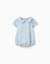 Barboteuse à manches courtes en coton et lin Bleu clair 1 - vertbaudet enfant 