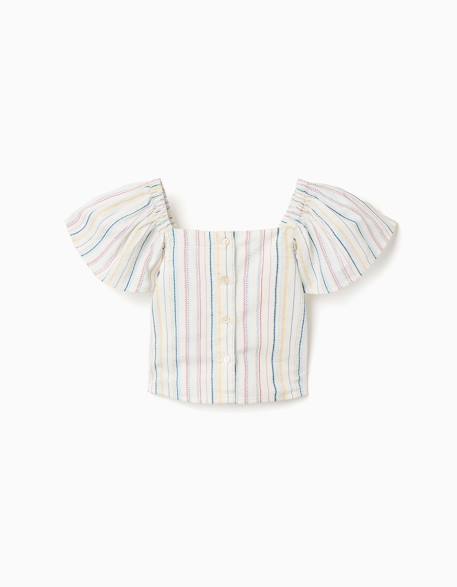 Blouse en coton à rayures ethniques b&s Blanc 2 - vertbaudet enfant 