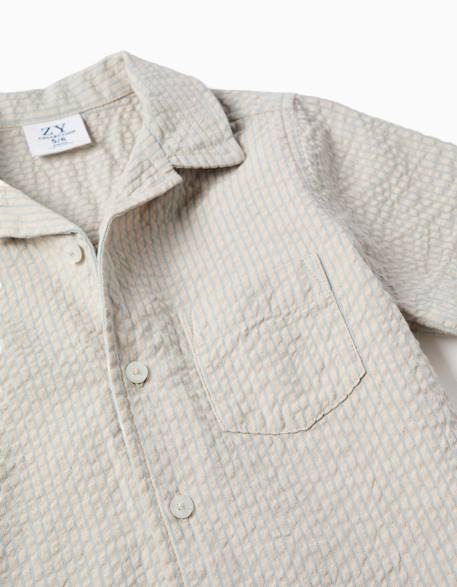 Chemise à manches courtes en coton et à rayures Beige clair 3 - vertbaudet enfant 