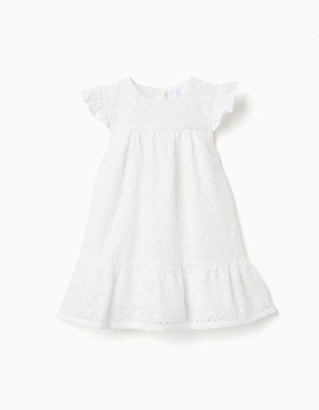 Robe en coton avec broderie anglaise et volants Blanc 1 - vertbaudet enfant 