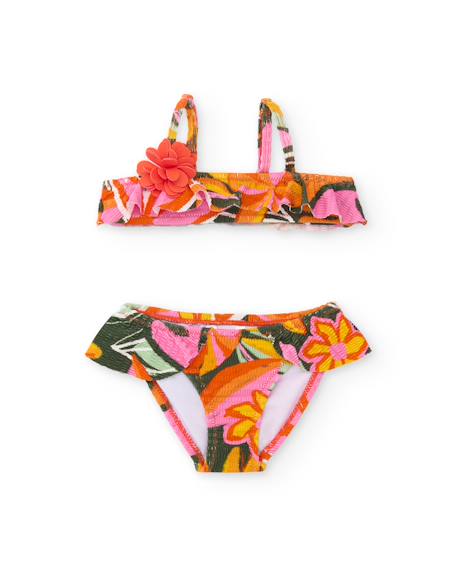 Bikini fille en maille avec détail floral en relief Orange 2 - vertbaudet enfant 
