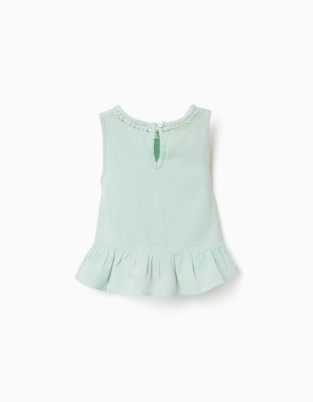Blouse sans manches en coton et lin Vert clair 2 - vertbaudet enfant 