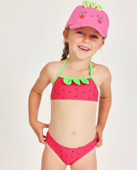 Bikini fille en maille avec petites feuilles en relief Rouge 1 - vertbaudet enfant 