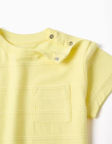 T-shirt en coton avec lignes en relief et poche Blanc+Jaune 6 - vertbaudet enfant 
