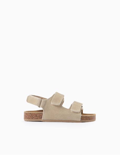 Sandales en daim à semelle intérieure en liège Beige clair+Bleu 1 - vertbaudet enfant 
