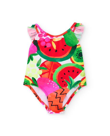 Fille-Maillot de bain-Maillot une pièce-Maillot de bain fille en maille avec volants aux bretelles