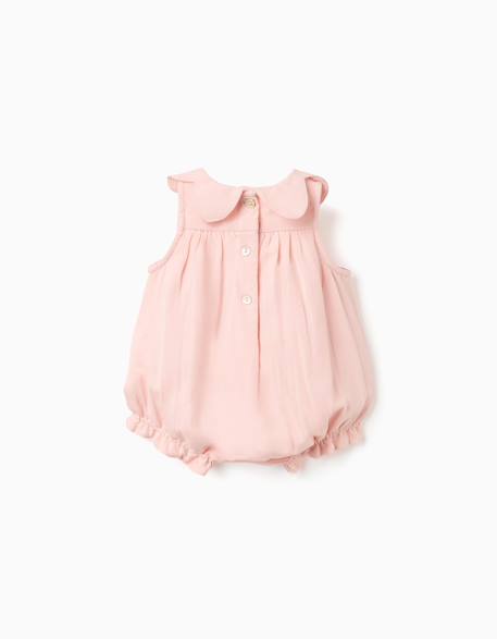 Barboteuse en coton et lin avec volants b&s Rose clair 2 - vertbaudet enfant 