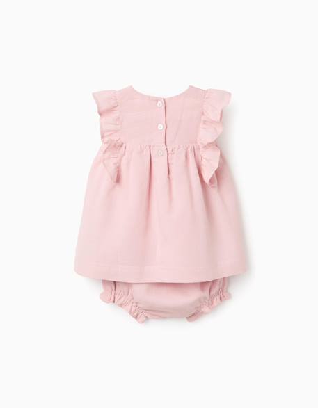 Robe et bloomer en coton et lin Rose clair 2 - vertbaudet enfant 