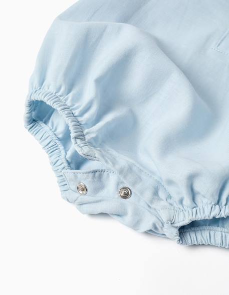 Barboteuse à manches courtes en coton et lin Bleu clair 4 - vertbaudet enfant 