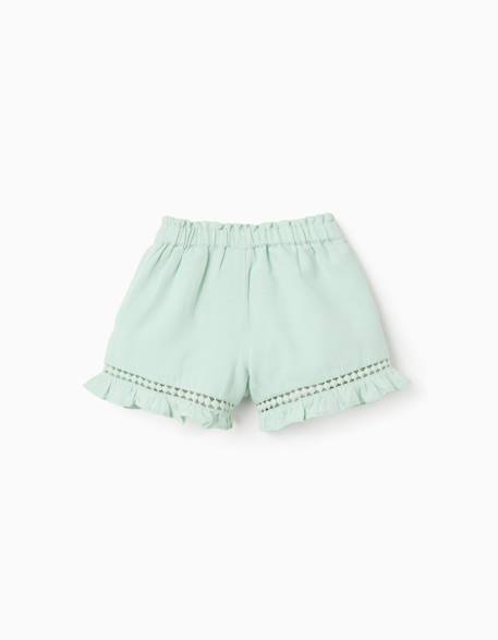 Short en coton et lin avec ourlet à volants Vert clair 2 - vertbaudet enfant 
