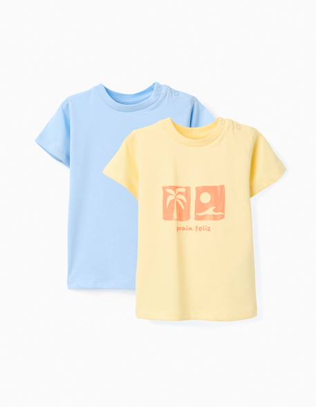 Lot de 2 t-shirts en coton avec imprimés d'été Bleu clair+Orange sombre 1 - vertbaudet enfant 
