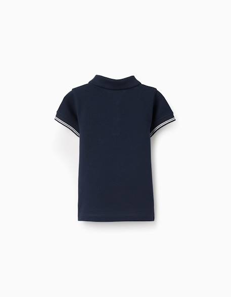 Polo en piqué de coton à manches à rayures Bleu foncé 2 - vertbaudet enfant 