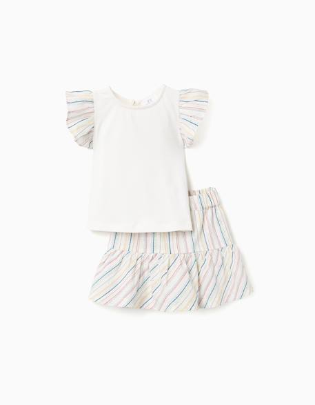 T-shirt + jupe-short en coton à rayures ethniques b&s Blanc 1 - vertbaudet enfant 