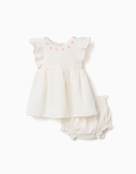 Robe en coton et lin + bloomer Blanc 1 - vertbaudet enfant 