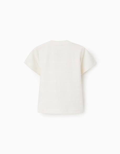 T-shirt en coton avec lignes en relief et poche Blanc+Jaune 2 - vertbaudet enfant 