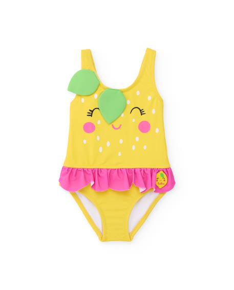 Maillot de bain fille en maille avec feuilles en relief Jaune 2 - vertbaudet enfant 