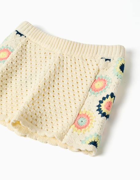 Short en coton avec fleurs au crochet Blanc 3 - vertbaudet enfant 