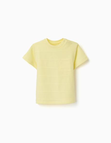 T-shirt en coton avec lignes en relief et poche Blanc+Jaune 4 - vertbaudet enfant 