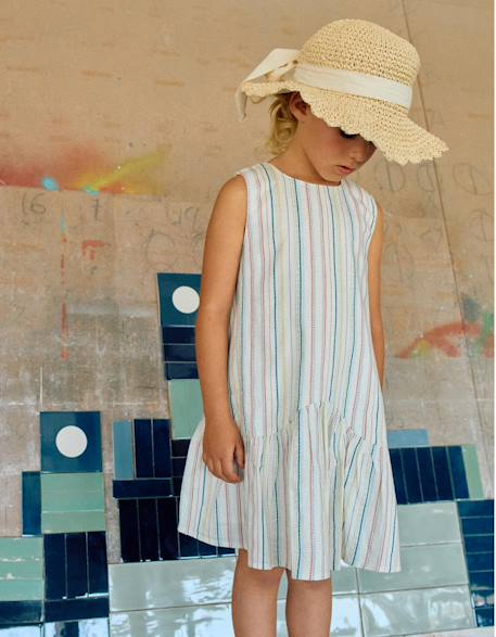 Robe sans manches en coton à rayures ethniques b&s Blanc 1 - vertbaudet enfant 