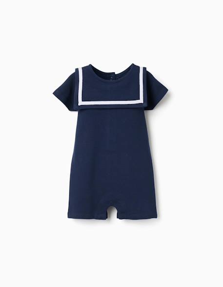 Barboteuse en piqué de coton avec col marin Bleu foncé 1 - vertbaudet enfant 