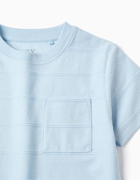 T-shirt en coton avec lignes en relief et poche Blanc+Bleu clair 6 - vertbaudet enfant 