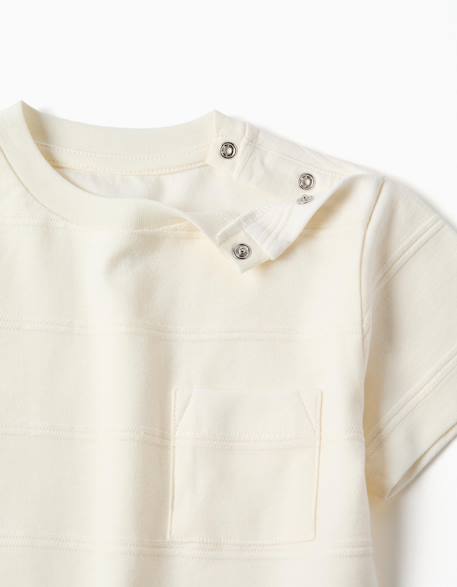 T-shirt en coton avec lignes en relief et poche Blanc+Jaune 3 - vertbaudet enfant 