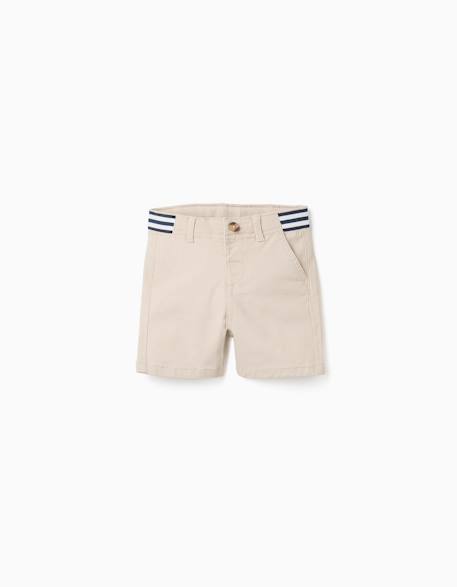 Short chino en sergé avec bande à rayures Beige clair+Bleu foncé 1 - vertbaudet enfant 