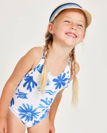 Maillot de bain pour fille en maille avec fines bretelles Blanc 1 - vertbaudet enfant 
