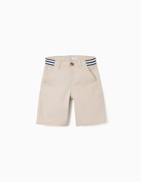 Short chino en sergé avec bande à rayures Beige clair+Bleu foncé 1 - vertbaudet enfant 